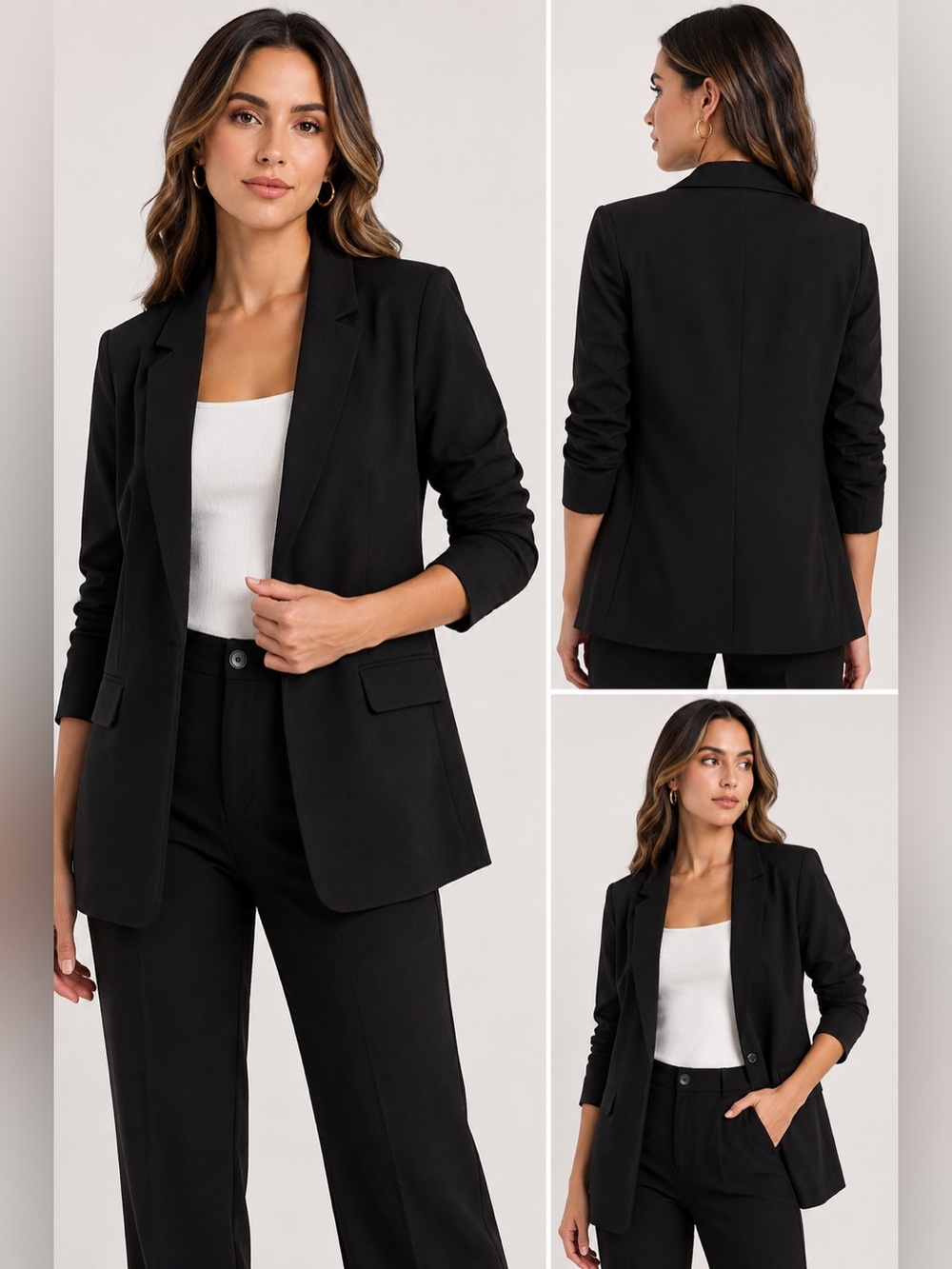 Tahari Women’s XS Black Blazer NWT Ruched Sleeve Career Jacket
